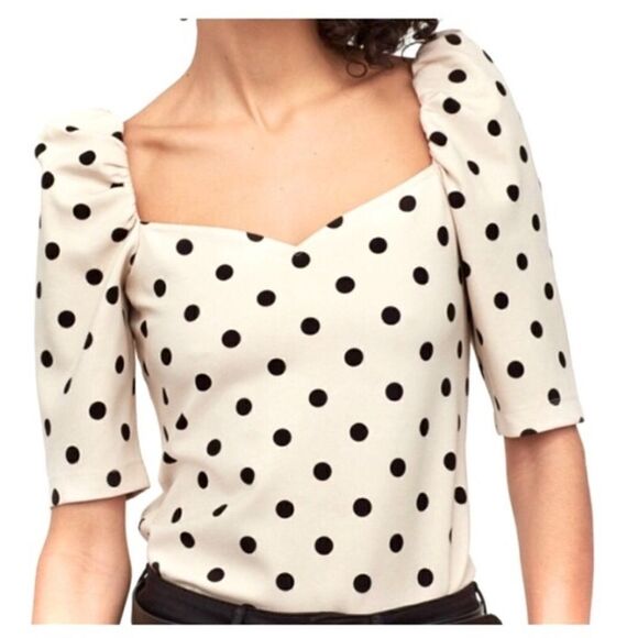 H&M Polka Dot Puffy Sleeve Crop Top size Medium - Picture 1 of 8
